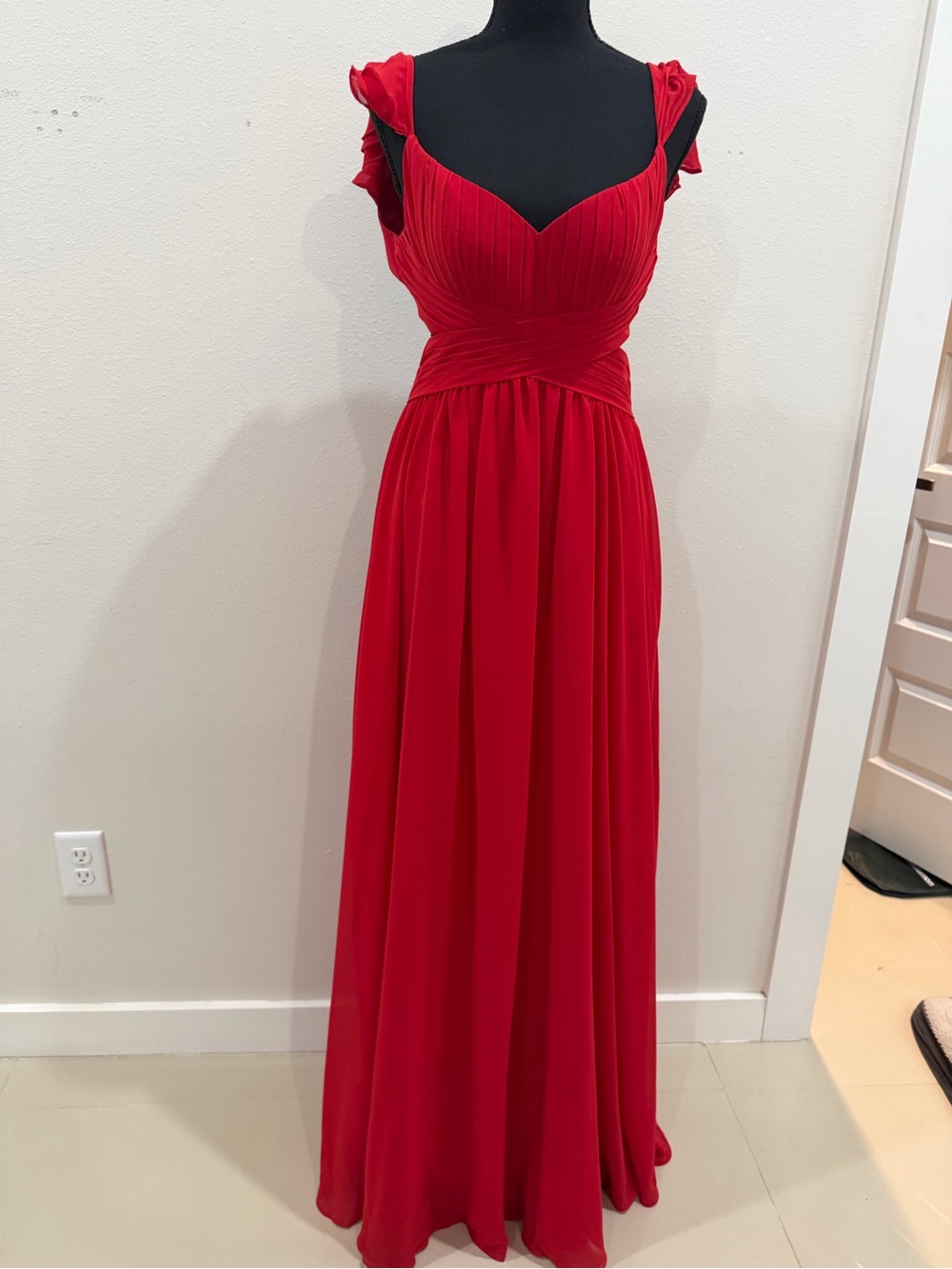 Azazie Red Ruffled Strap Maxi Dress